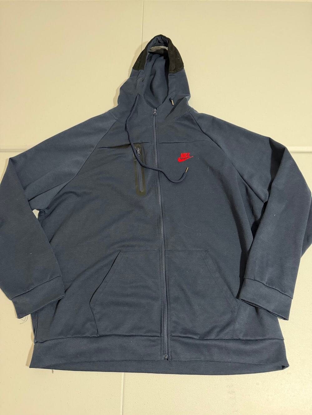 Nike Full Zip Hoodie Men’s 3XL Navy Red Swoosh Zip Pocket Fleece Sweatshirt